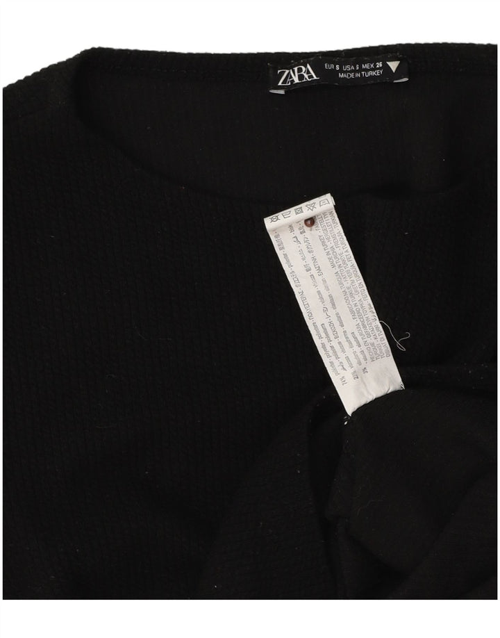 Женский укороченный топ Zara с длинным рукавом UK 8, маленький черный полиэстер