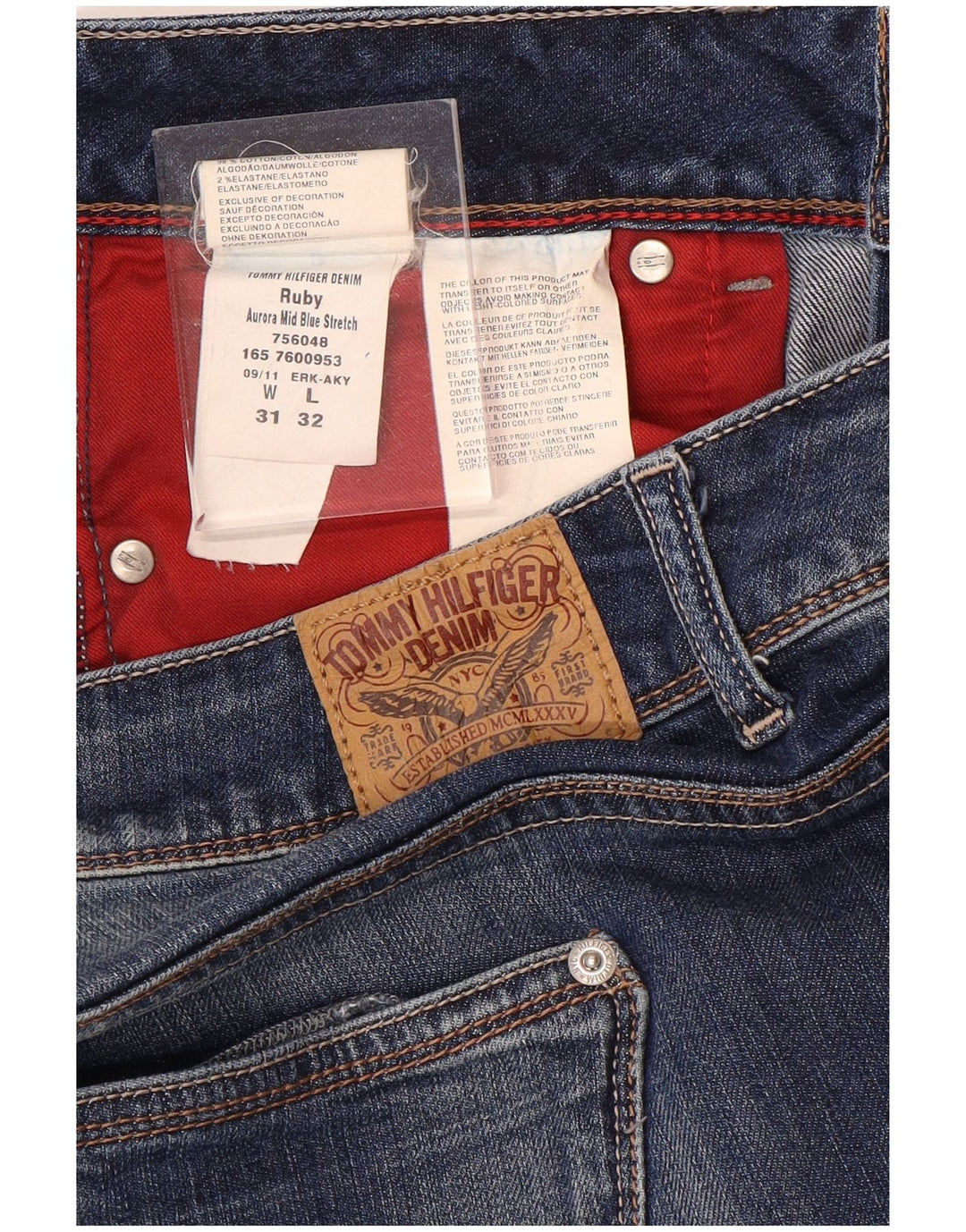 Женские рубиновые прямые джинсы Tommy Hilfiger W31 L32 синие, хлопок