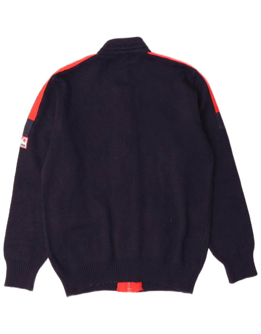 Винтажный мужской свитер-кардиган IT 50, средний темно-синий, шерсть с цветными блоками