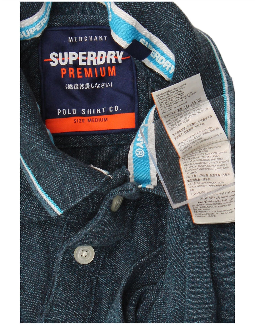 SUPERDRY Мужская рубашка-поло среднего размера, темно-синяя, хлопок