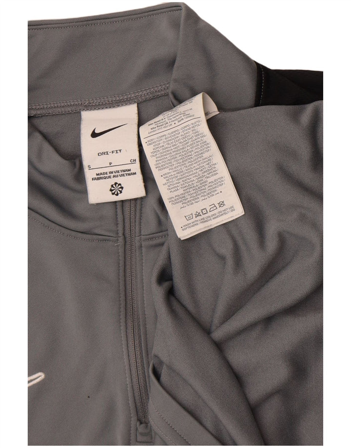 Мужской топ Nike Dri Fit с воротником на молнии и длинными рукавами, маленький серый, полиэстер с цветными блоками