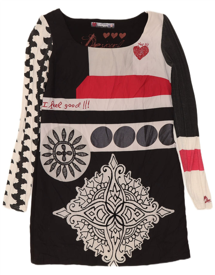 Женское платье-футляр с длинным рукавом DESIGUAL EU 42, большое черное с цветочным принтом