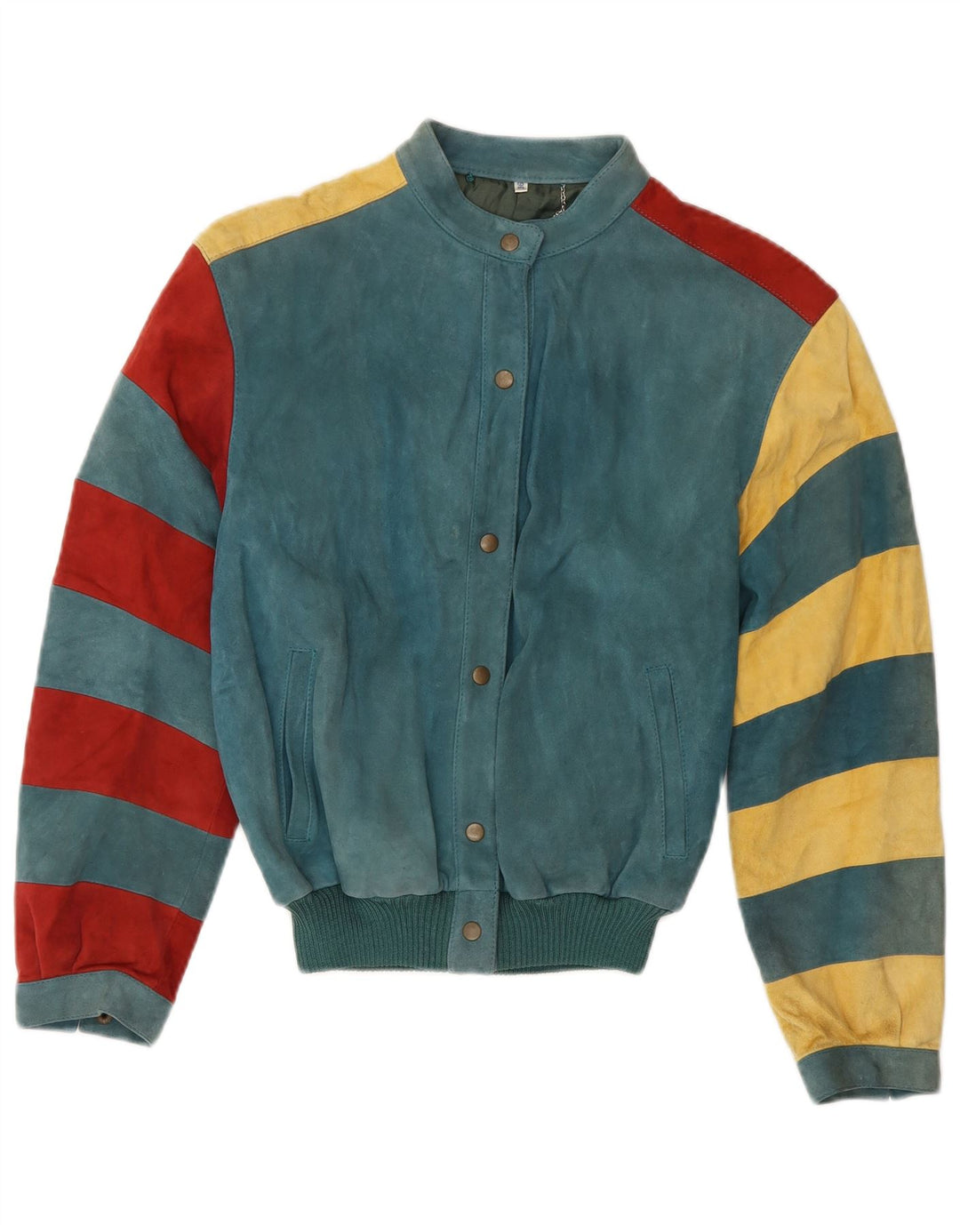 Винтажная женская куртка-бомбер EU 36, маленькая зеленая с цветными блоками