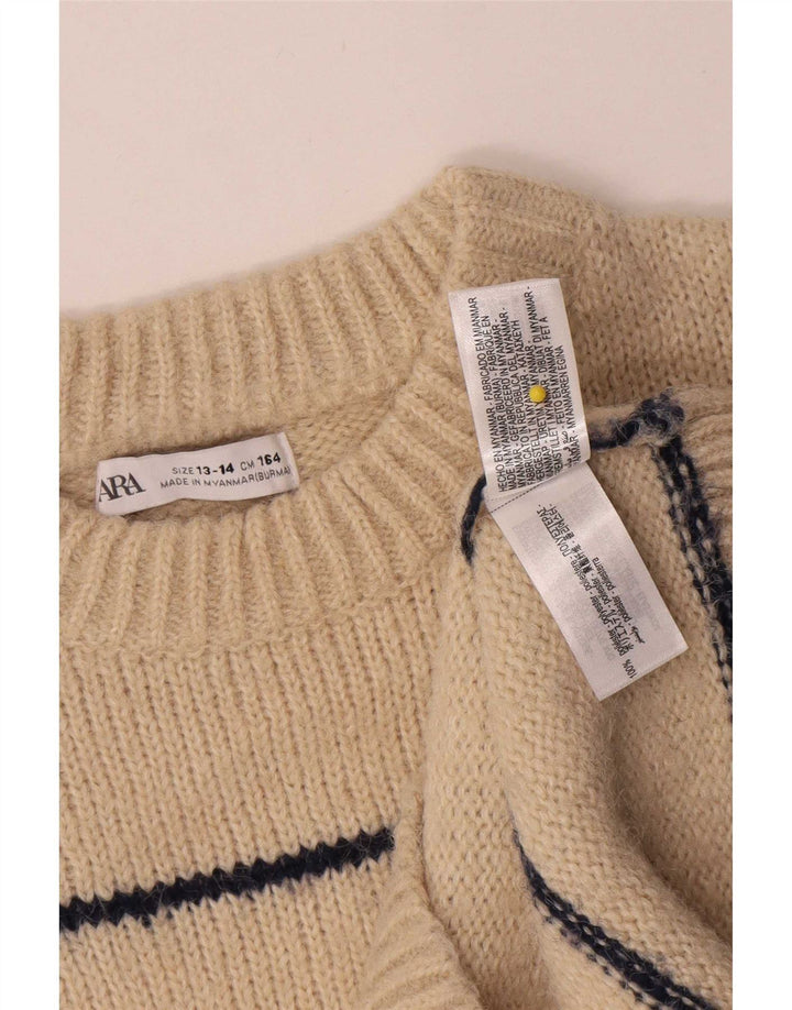 Джемпер с круглым вырезом Zara для мальчиков, 13–14 лет, полиэстер в бежевую полоску