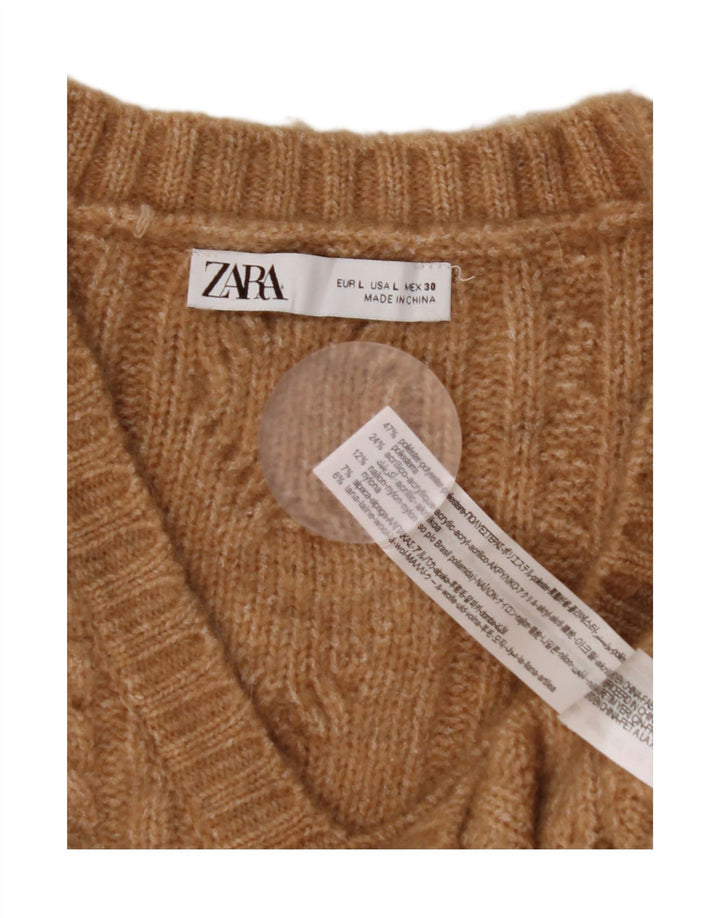 Женская укороченная майка Zara UK 16, большой коричневый полиэстер