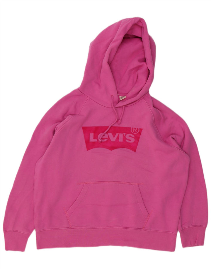LEVI'S Womens Graphic Oversized Hoodie Jumper UK 16 Large Pink