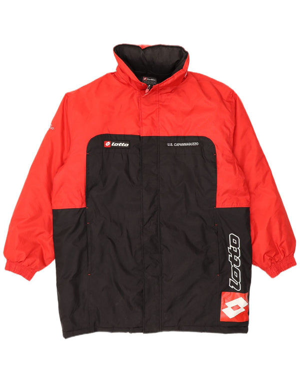 Мужская стеганая куртка с капюшоном и графическим рисунком Lotto UK 42 XL, красный полиэстер с цветными блоками