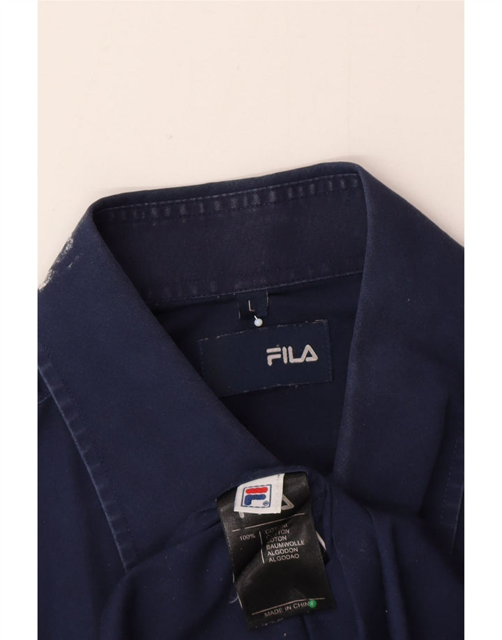 Fila Мужская рубашка с коротким рукавом, большая темно-синяя хлопковая рубашка