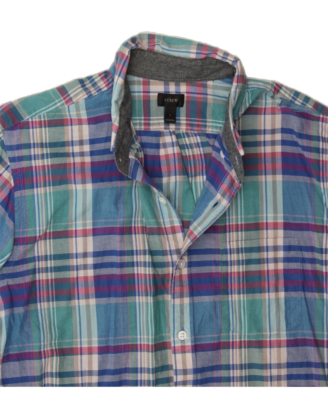 J. CREW Mens Short Sleeve Shirt Large Multicoloured Check Cotton Vintage J. Crew and Second-Hand J. Crew from Messina Hembry 