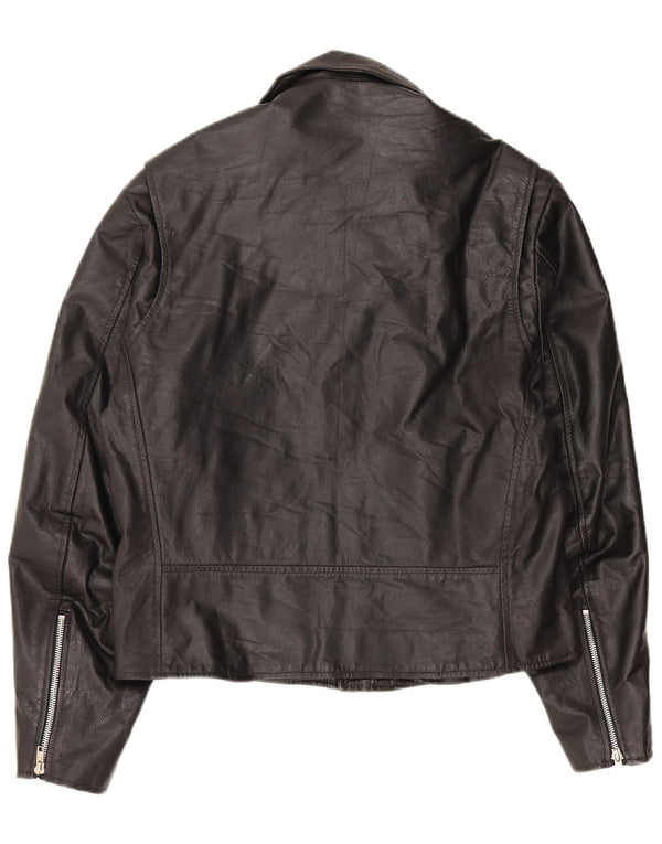 Женская кожаная косуха оверсайз VINTAGE UK 10, маленькая черная кожа