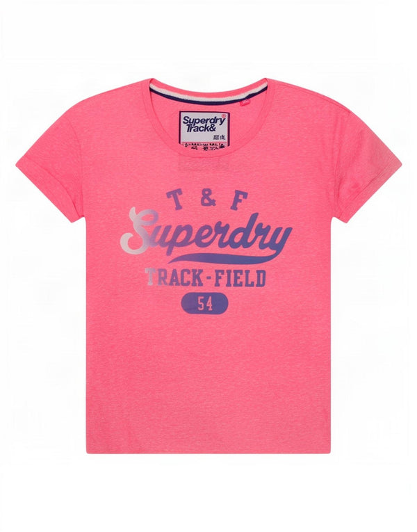 Женская футболка с рисунком Superdry Top UK 14, полиэстер среднего розового цвета с крапинками