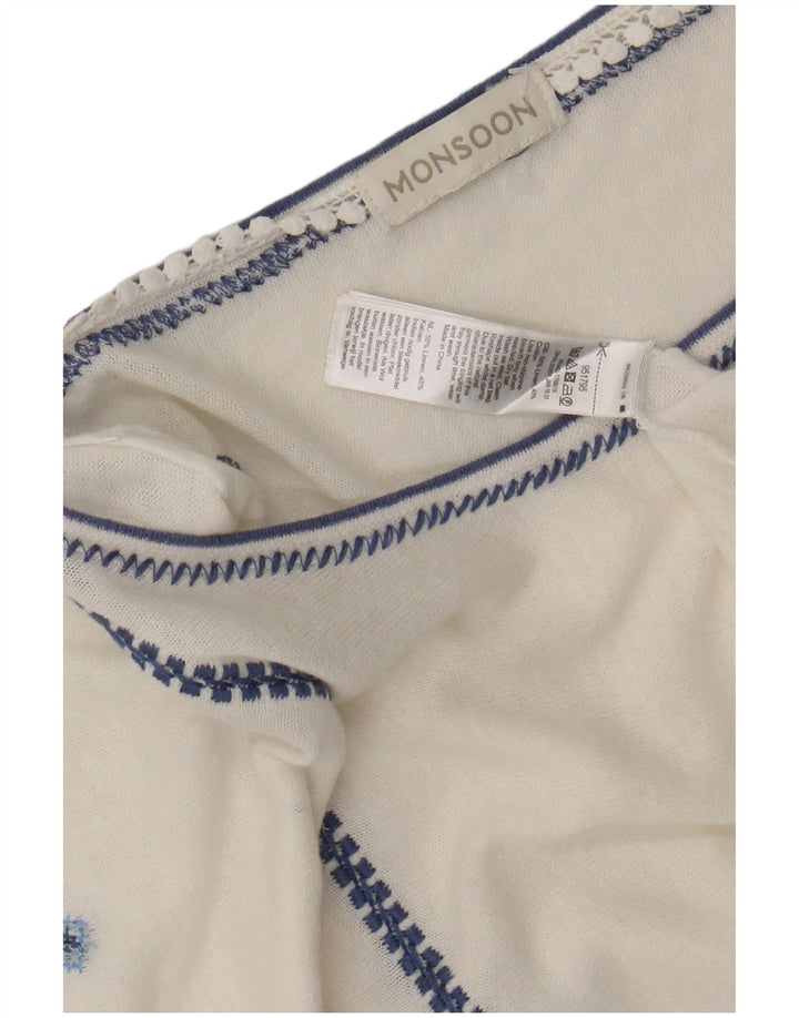 Женская блузка MONSOON Top UK 16, большой размер, белый лен с цветочным принтом