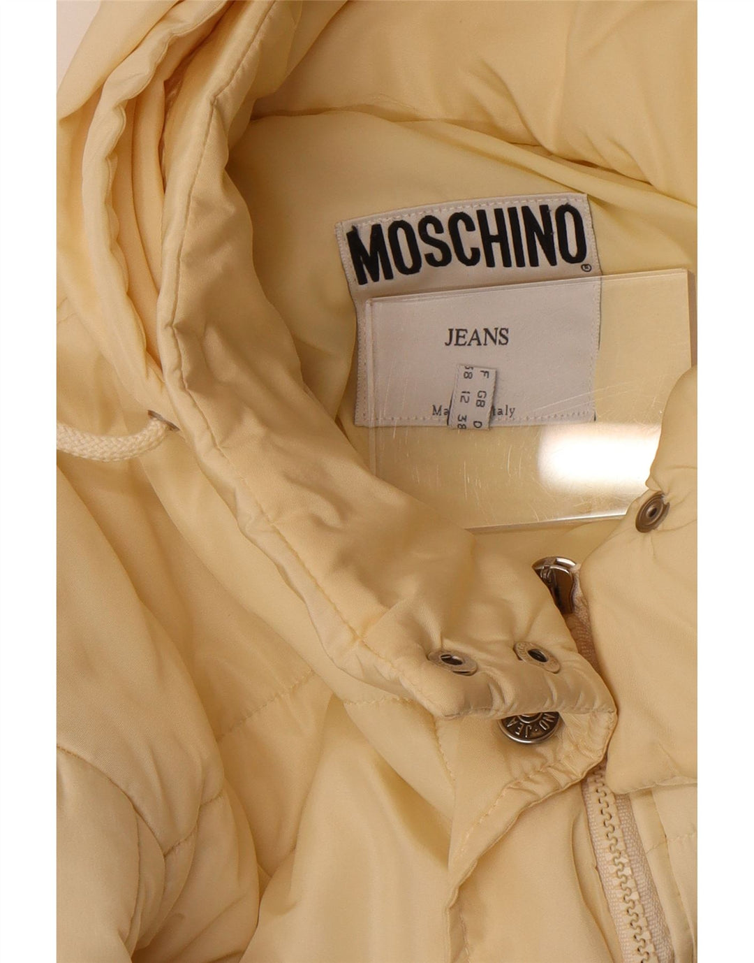 Женское стеганое пальто с капюшоном Moschino UK 12 Medium Off White Polyester