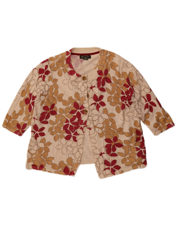 Eddie Bauer Womens 3/4 Sleeve Cardigan Sweater UK 20 2XL Beige Floral