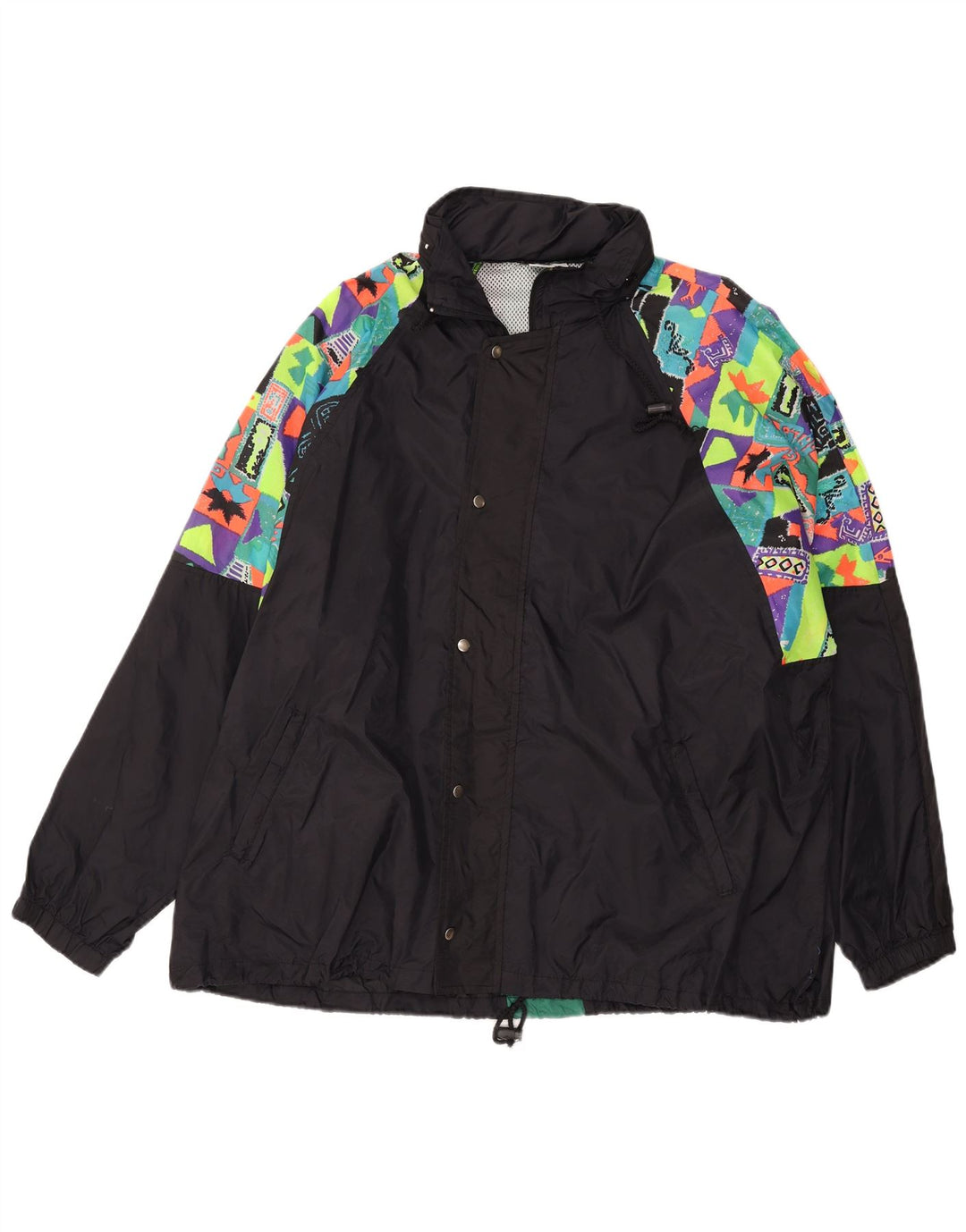 Мужская куртка-дождевик VINTAGE с капюшоном UK 44 2XL, черная с геометрическим рисунком