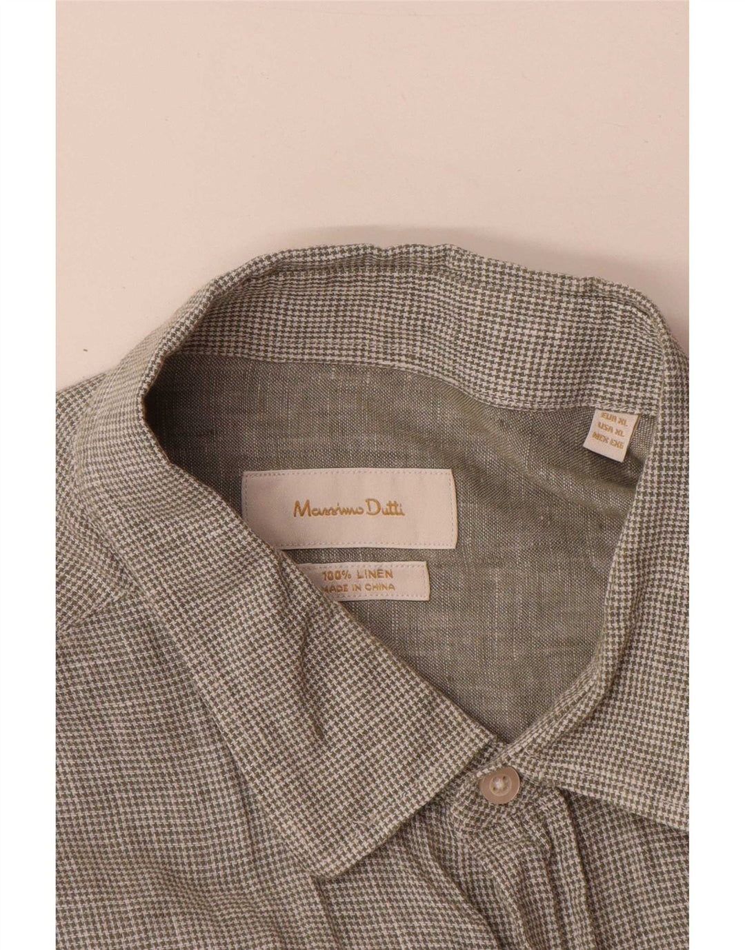 Мужская рубашка Massimo Dutti XL зеленая, льняная с узором «гусиные лапки»