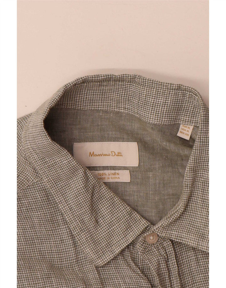 Мужская рубашка Massimo Dutti XL зеленая, льняная с узором «гусиные лапки»