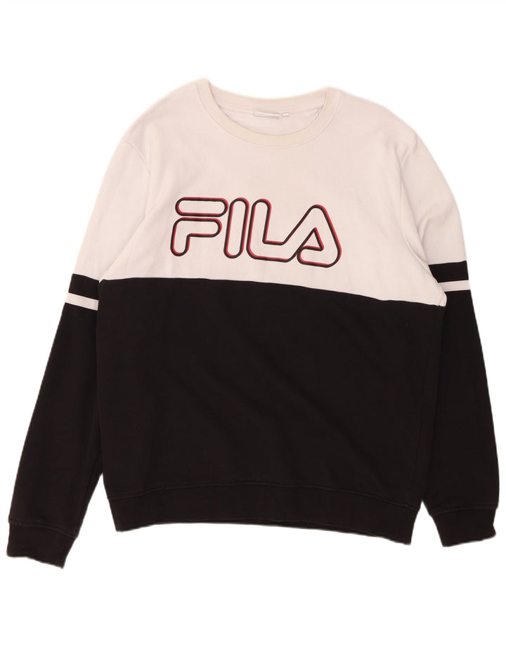 Мужской свитшот с рисунком FILA, большой черный хлопковый джемпер с цветными блоками