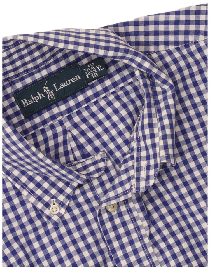 Мужская рубашка Ralph Lauren XL, синяя, хлопок в мелкую клетку