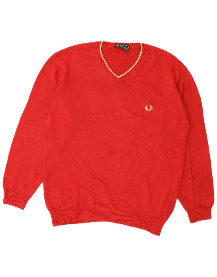 Мужской джемпер с v-образным вырезом Fred Perry, средний красный хлопковый свитер