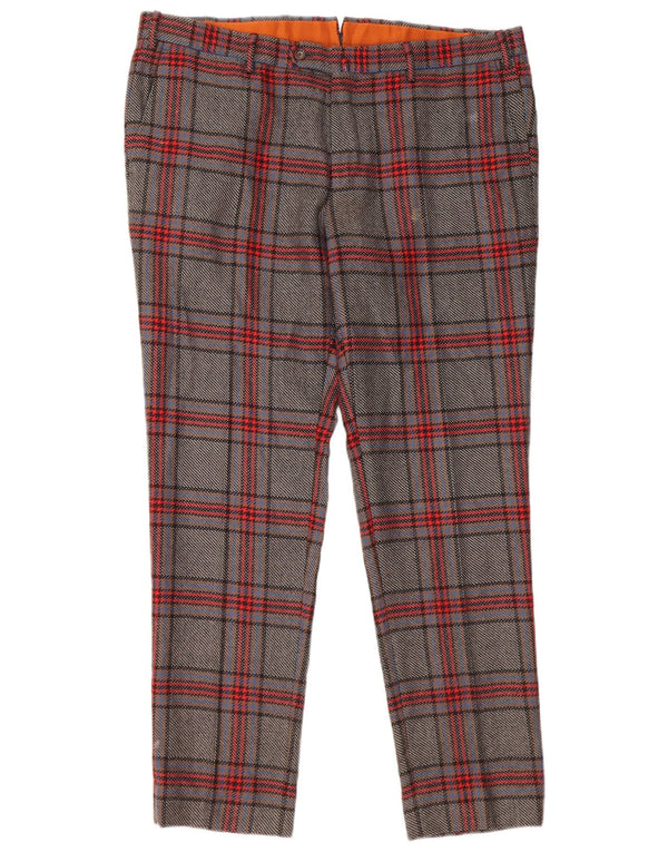 PT Torino Женские костюмные брюки узкого кроя IT 54 2XL W40 L31 Серые клетчатые шерстяные брюки