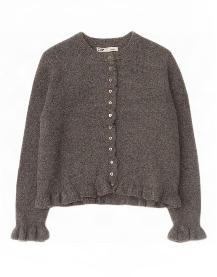 Женский укороченный кардиган Zara UK 12, полиэстер среднего серого цвета