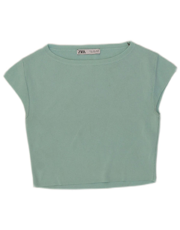Женская укороченная футболка Zara Top UK 12, средний бирюзовый, вискоза