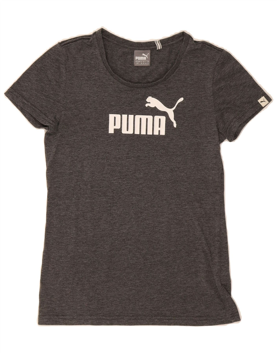 PUMA Womens Graphic T-Shirt Top UK 10 Small Grey Flecked Polyester Vintage Puma and Second-Hand Puma from Messina Hembry 