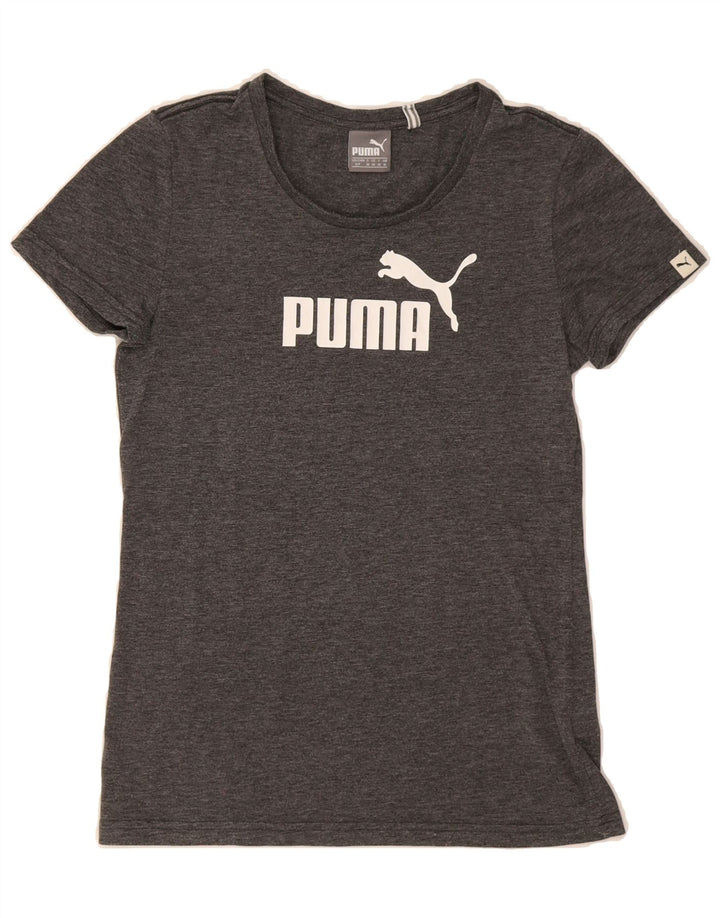 PUMA Womens Graphic T-Shirt Top UK 10 Small Grey Flecked Polyester Vintage Puma and Second-Hand Puma from Messina Hembry 