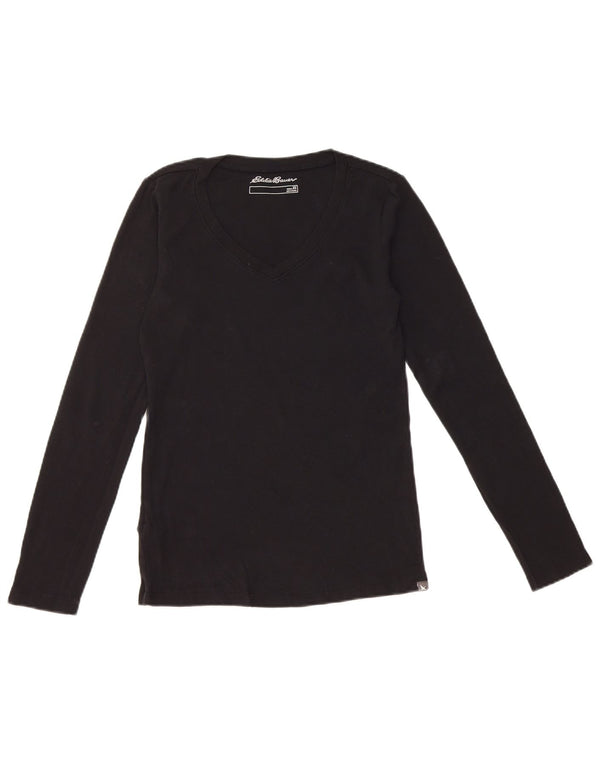 Eddie Bauer Womens Top Long Sleeve UK 6 XS Black Cotton