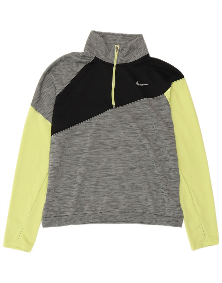 Женский спортивный пуловер NIKE Dri Fit UK 14, средний серый цвет с цветными блоками