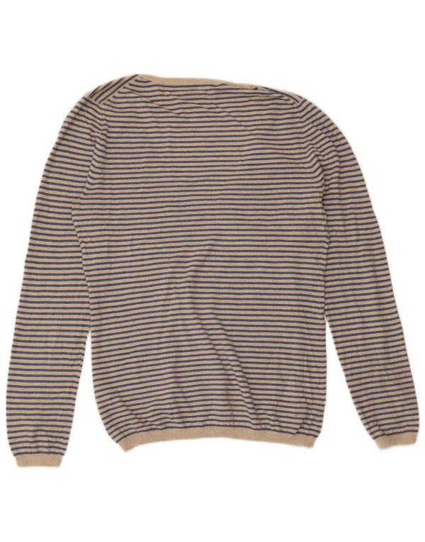 Женский джемпер с v-образным вырезом MASSIMO DUTTI UK 18 XL, кашемир в синюю полоску