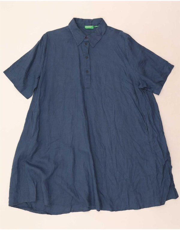 Женское платье-рубашка оверсайз Benetton UK 18 XL, темно-синий лен