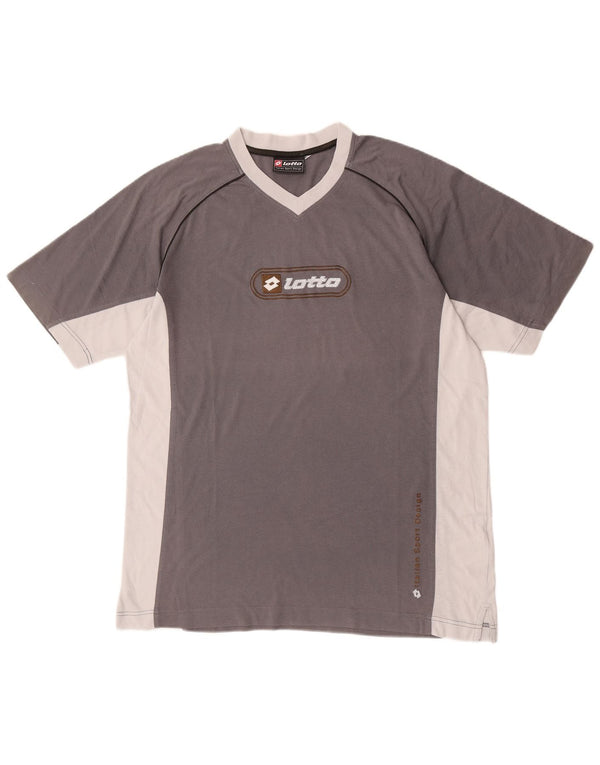 Мужская футболка с рисунком Lotto, Великобритания, 42/44 XL, серая, хлопок с цветными блоками