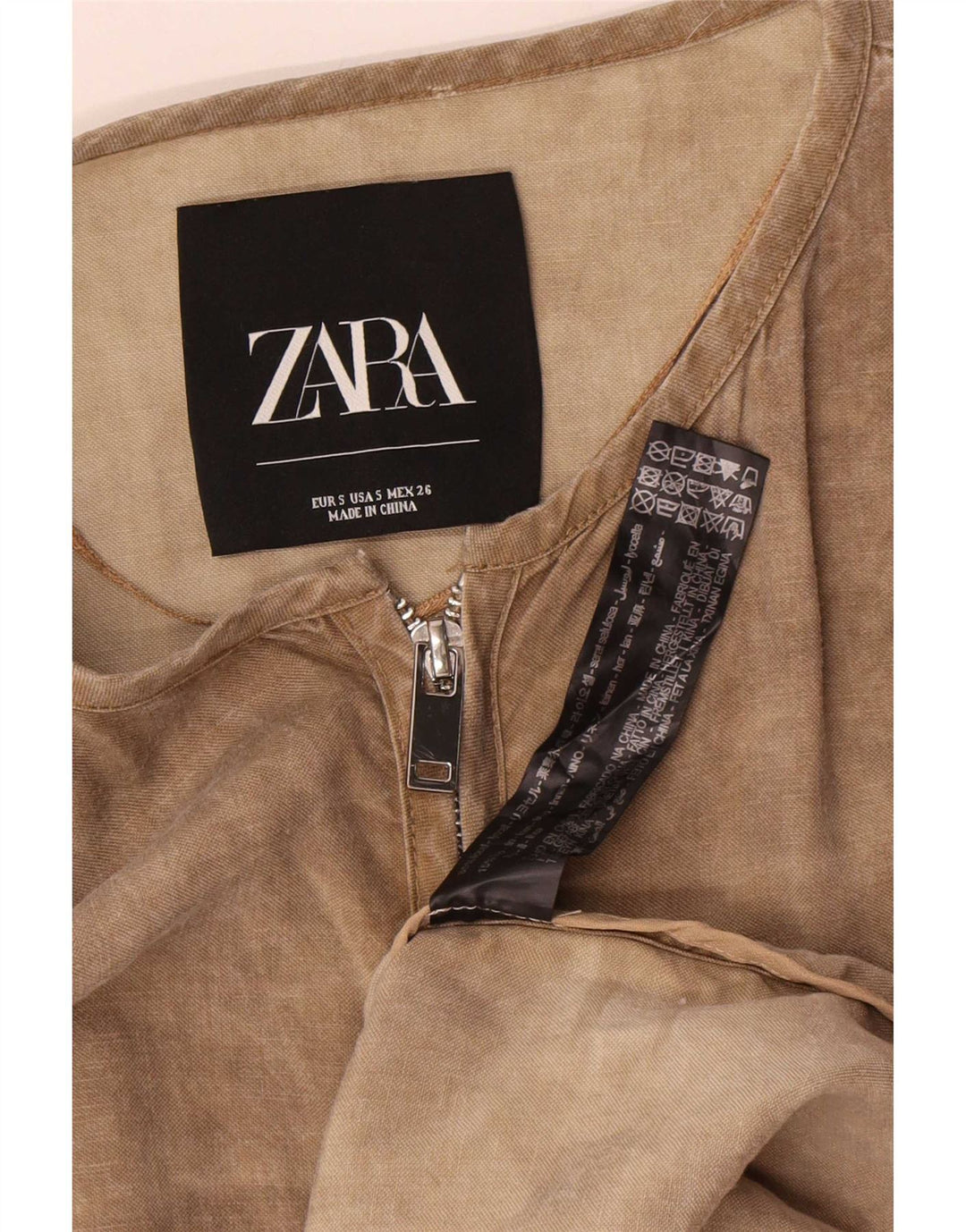 Женское платье свободного кроя с длинными рукавами Zara UK 10, маленькое бежевое лиоцелловое платье