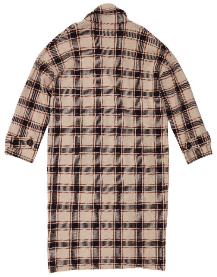 Женское двубортное пальто Zara UK 10, маленькое бежевое вискоза в клетку