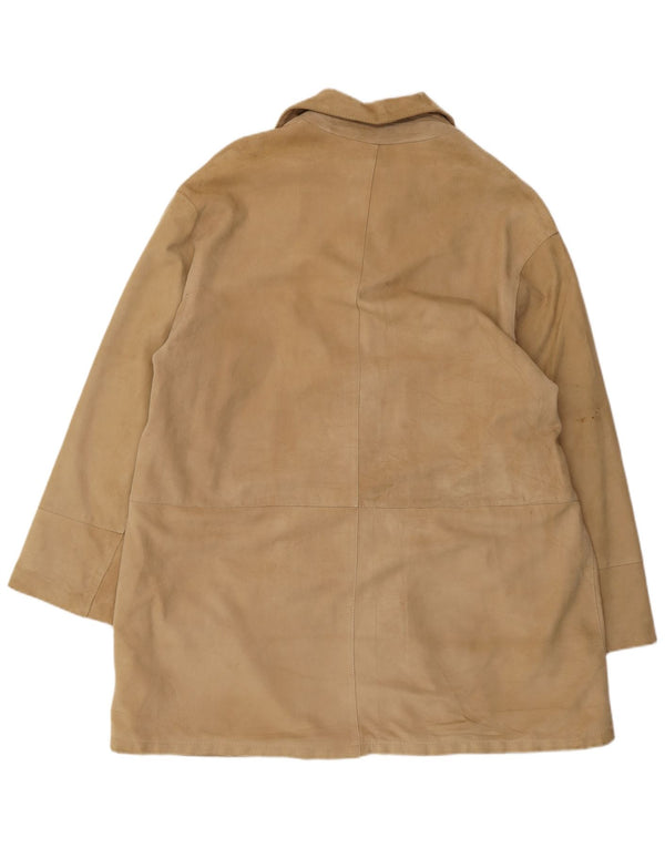 ВИНТАЖНОЕ Женское Замшевое Пальто IT 46 Большое Бежевое Кожаное