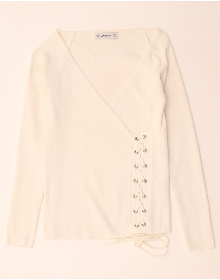 Женская блузка с длинными рукавами и запахом Zara Top UK 8, маленькая, белая вискоза