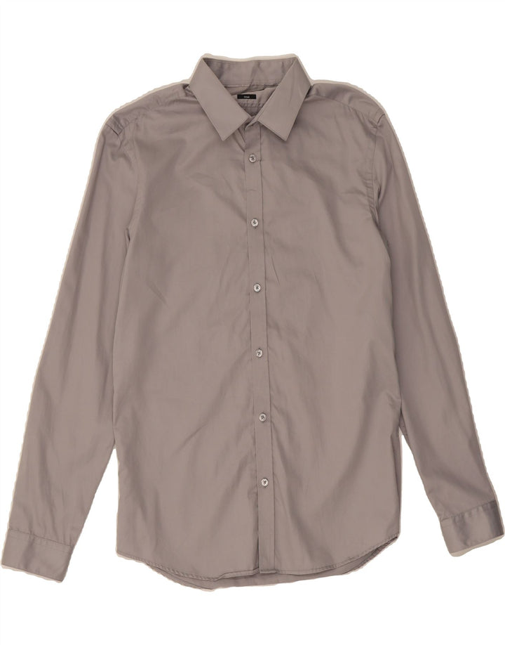 JULES Mens Fitted Shirt Size 39/40 Medium Grey Cotton Vintage Jules and Second-Hand Jules from Messina Hembry 
