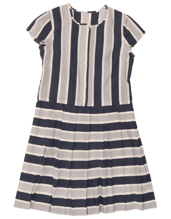 Винтажное женское платье А-силуэта UK 14, средний темно-синий в полоску