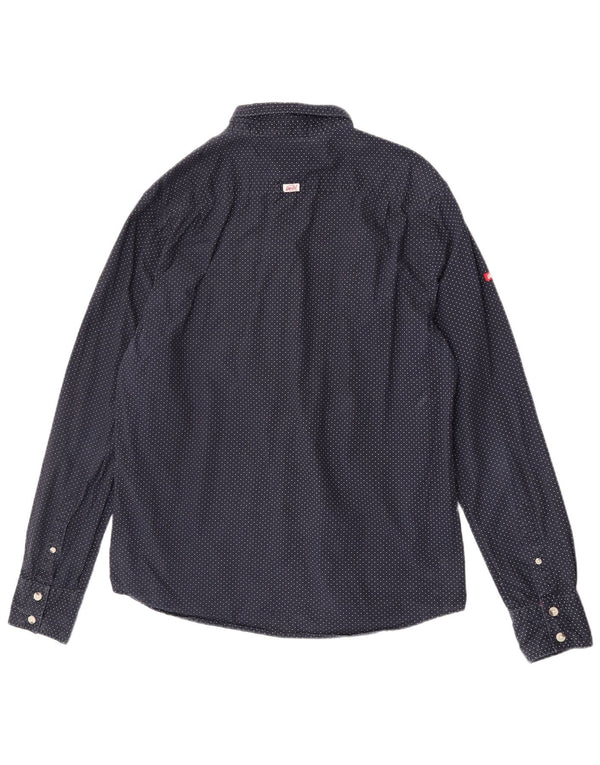 Мужская рубашка Superdry 2XL темно-синяя, хлопок в горошек