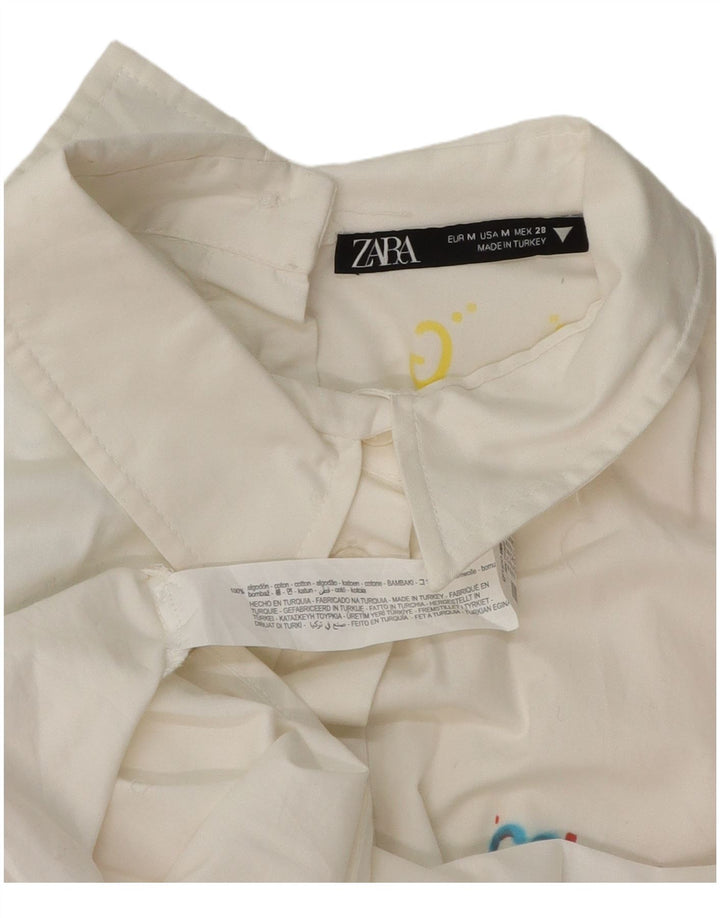 Женская рубашка оверсайз Zara UK 14, средний белый хлопок с геометрическим узором