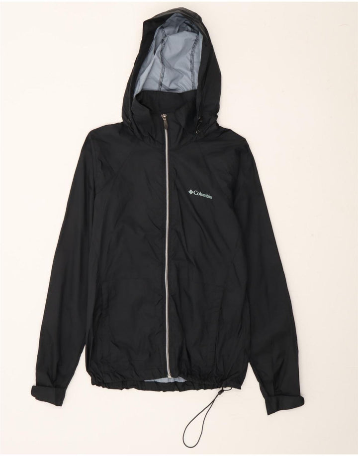 COLUMBIA Boys Hooded Rain Jacket 11-12 Years Medium Black Nylon Vintage Columbia and Second-Hand Columbia from Messina Hembry 