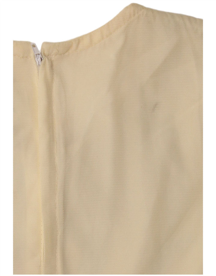 ВИНТАЖНОЕ женское платье А-силуэта с длинными рукавами, США 6, средний бежевый с цветочным принтом