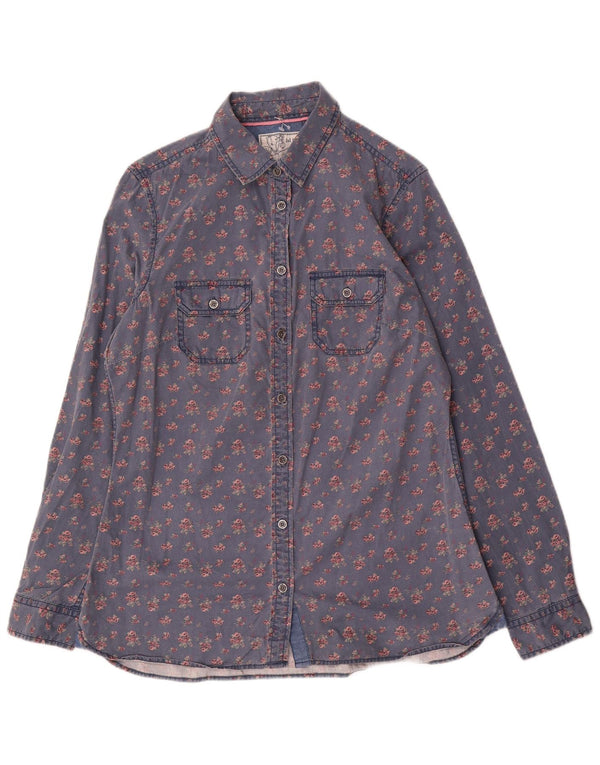 Fat Face Womens Shirt UK 14 Large Blue Floral Cotton