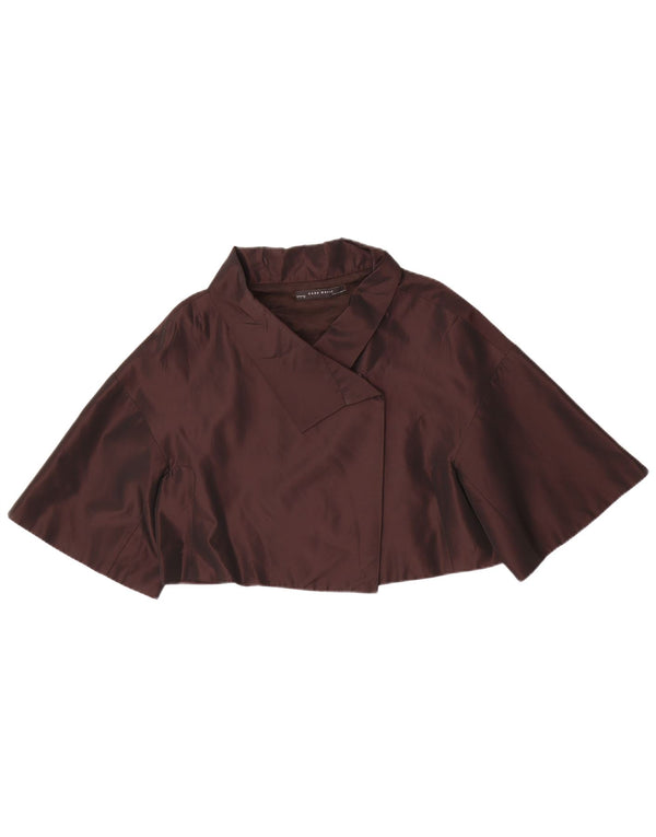 Zara Womens Short Sleeve Bolero Jacket UK 16 Large Brown Acetate