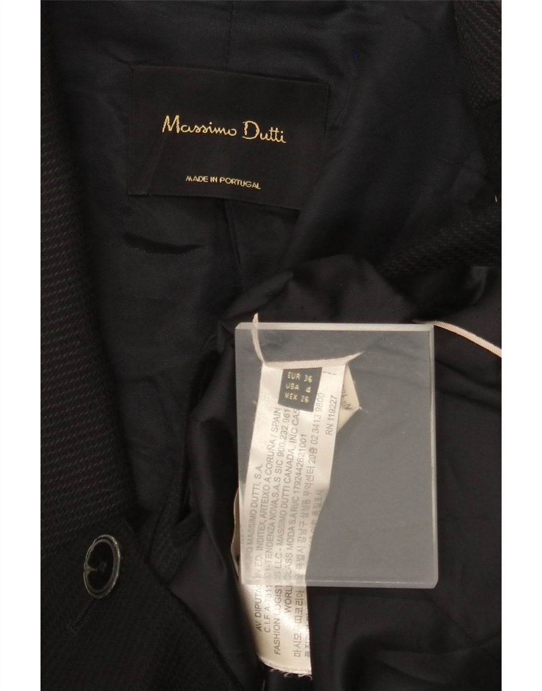 Женский пиджак на 1 пуговице MASSIMO DUTTI EU 36 XS, черная шерсть