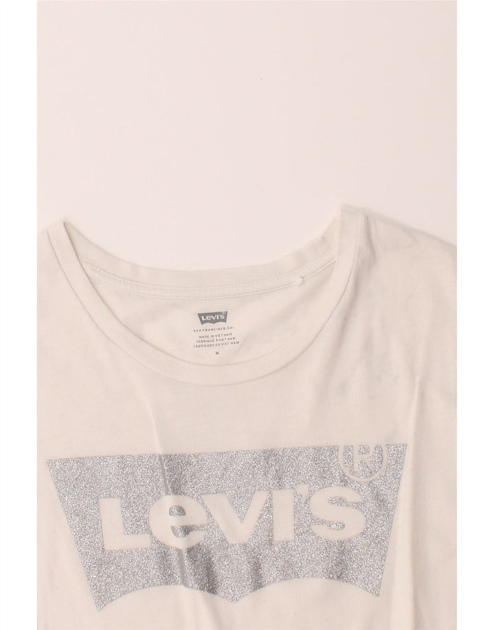LEVI'S Womens Graphic T-Shirt Top UK 14 Medium White Cotton Vintage Levi's and Second-Hand Levi's from Messina Hembry 