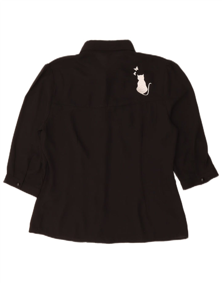 Винтажная женская блузка-рубашка с коротким рукавом с графическим рисунком, Великобритания 14, средний черный цвет