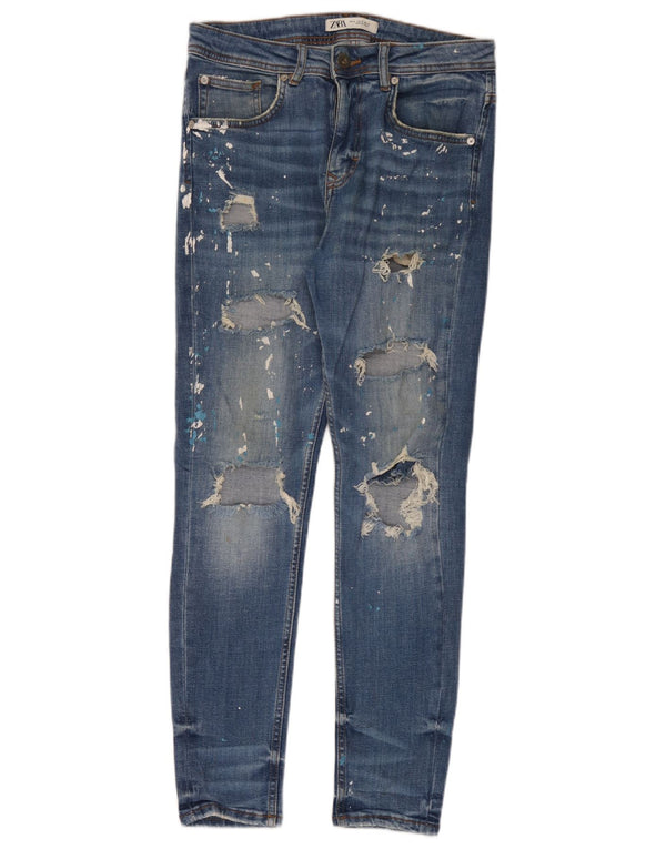 Мужские потертые узкие джинсы Zara EU 38, маленькие W30 L30, синие, хлопок
